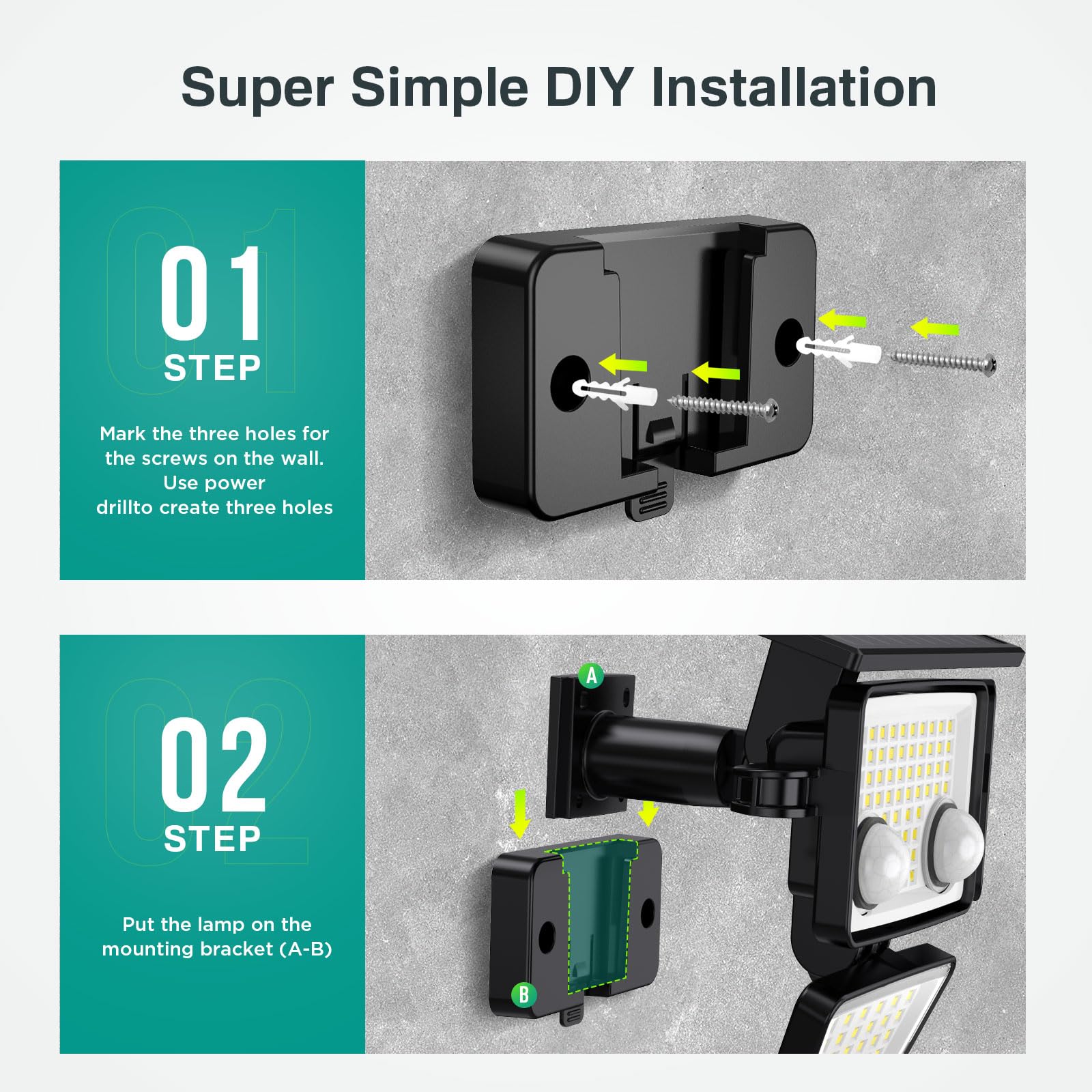 3000LM 188 LED Solar Outdoor Lights with Motion Sensor - 4 Heads IP65 Waterproof Security Flood Light, 270° Wide Angle, 3 Lighting Modes, Easy Installation (2 Pack) - Perfect for Backyard, Garden, Pathway, and Garage Security Lighting