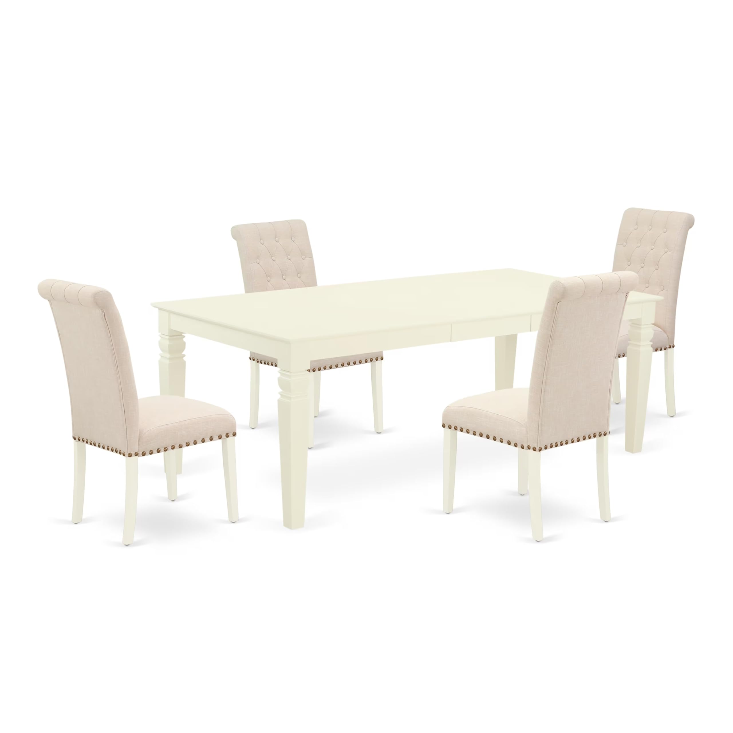 East West Furniture 5-Piece Dining Room Set - 42x84 Inch Rectangle Table with Butterfly Leaf & 4 Light Beige Linen Chairs, White (LGBR5-LWH-02) | Perfect for Family Meals, Dinner Parties & Small Space Dining Rooms