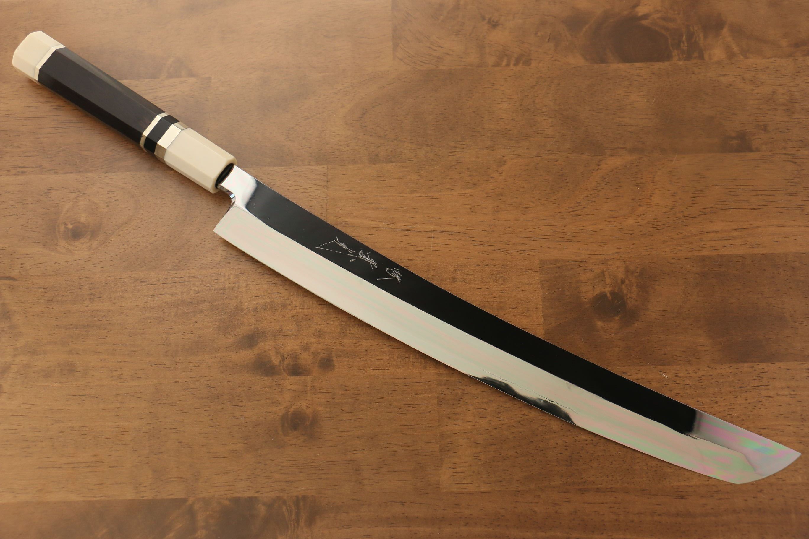 Premium Jikko Silver Steel No.3 Sakimaru Yanagiba 360mm Japanese Sushi Knife - Ebony Wood Handle with Decorative Ring - Perfect for Sushi Chefs & Japanese Cuisine Preparation
