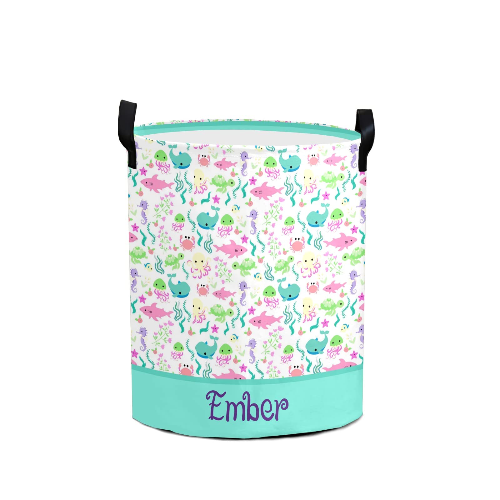 Ocean Whale Octopus Fish Personalized Laundry Basket with Handles - Waterproof Collapsible Clothes Hamper for Bedroom & Bathroom - Large Capacity Storage Organizer | Perfect for Kids' Room, Dorm Decor & Beach House Essentials
