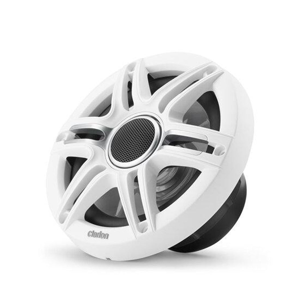 Clarion CMSP 651 SWG 6.5 Inch 2-Way Marine Speakers with White & Gunmetal Sport Grilles - Waterproof Boat Audio System for Outdoor Boating, Yachting, and Marine Adventures