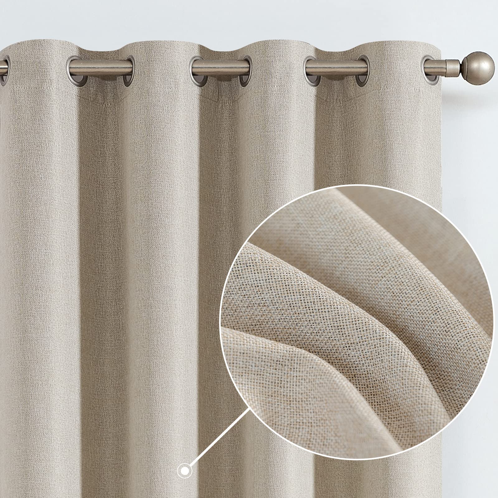 Vangao 84 Inch Blackout Curtains for Bedroom & Living Room - Linen Textured Thermal Insulated Drapes, Grommet Top Window Treatments, Greyish Beige (Set of 2 Panels) - Perfect for Light Control, Privacy & Home Decor