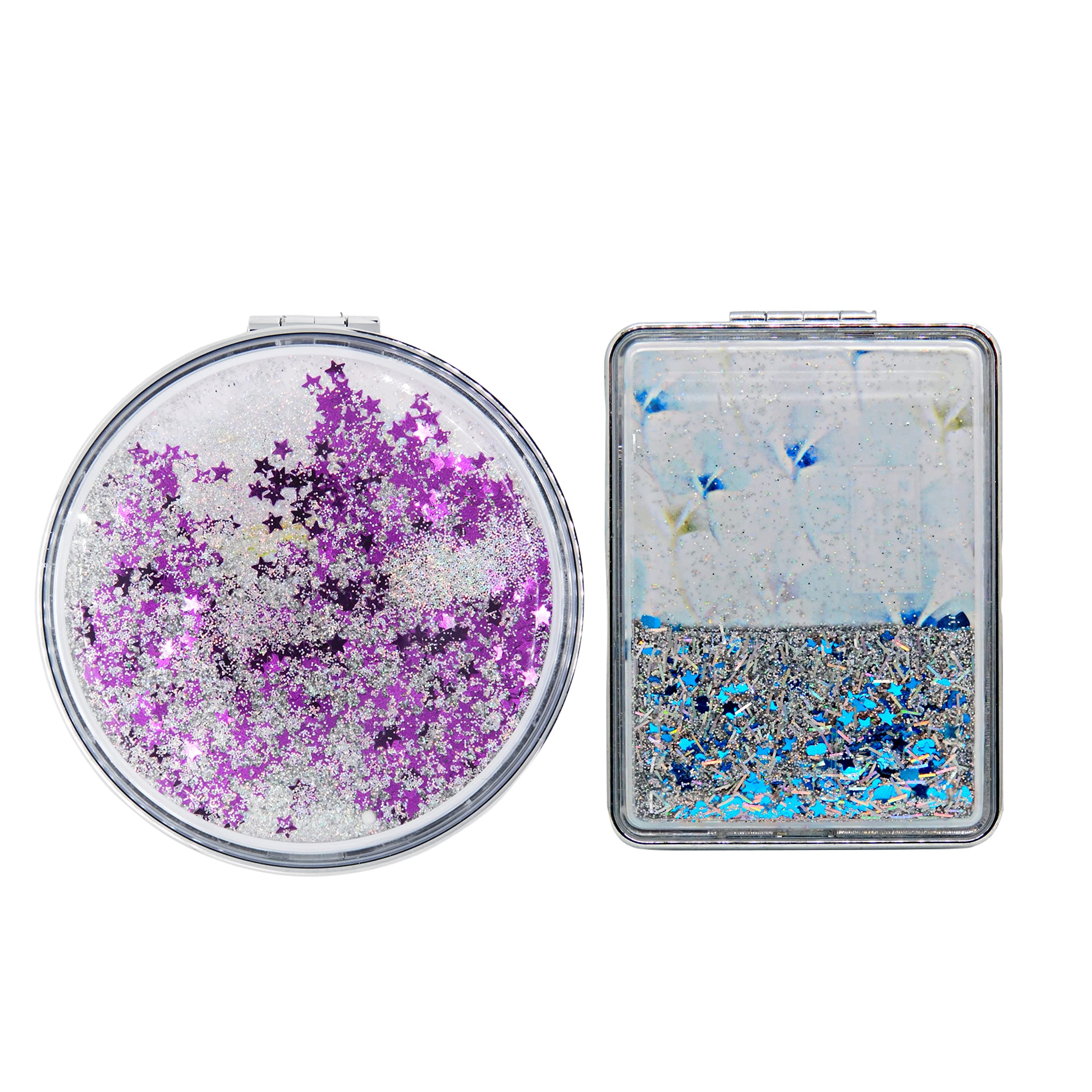 MEPOINT 2-Piece Compact Mirror Set - Round & Rectangle Folding Pocket Makeup Mirror with 1x/2x Magnification for Women | Perfect for Purse, Travel, and On-the-Go Touch Ups
