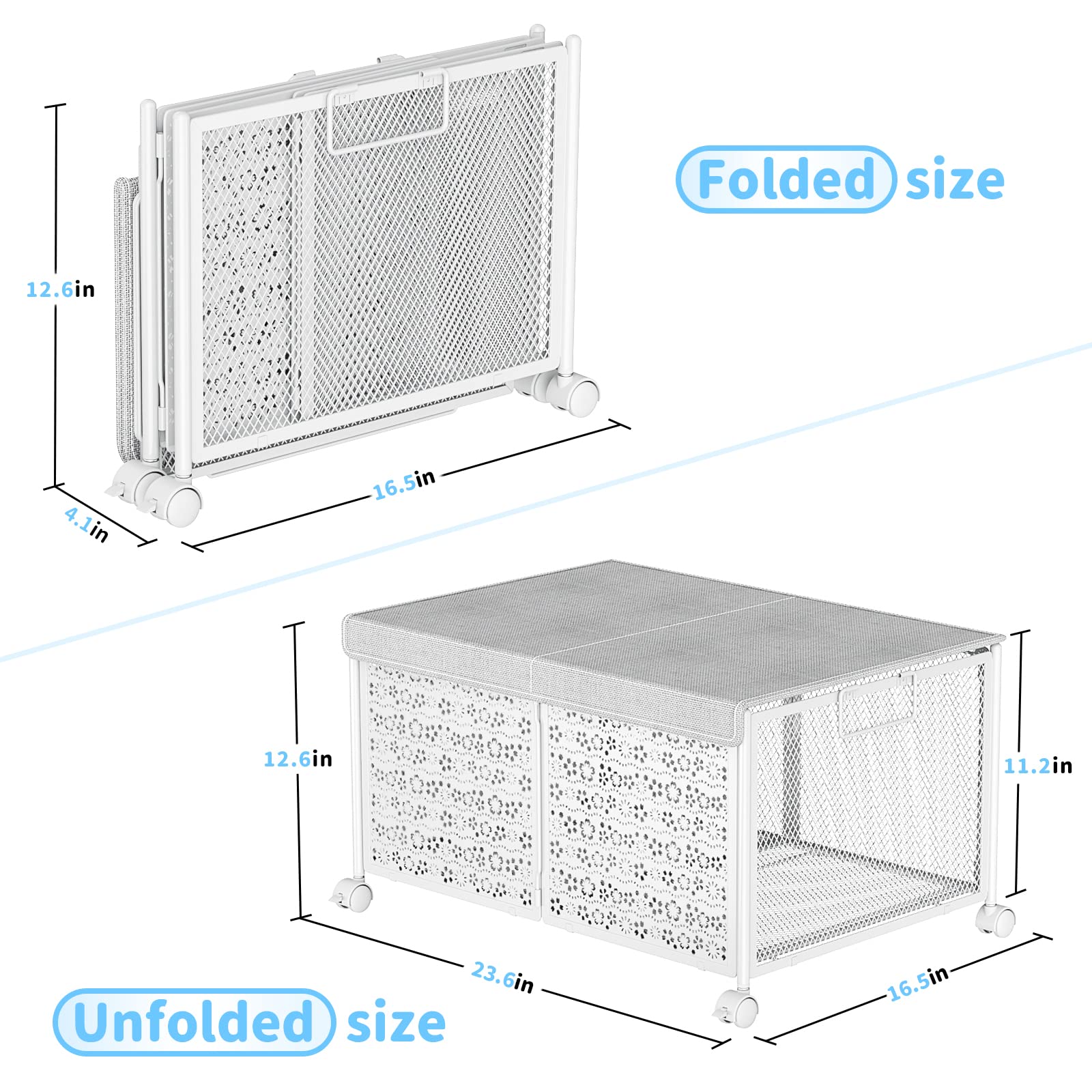 PHINOX 70L Large Toy Storage Box with Wheels - Collapsible Metal Toy Organizer for Kids, Boys & Girls - Durable Toy Chest for Nursery, Playroom & Bedroom - Perfect for Organizing Toys, Books & Games (White)