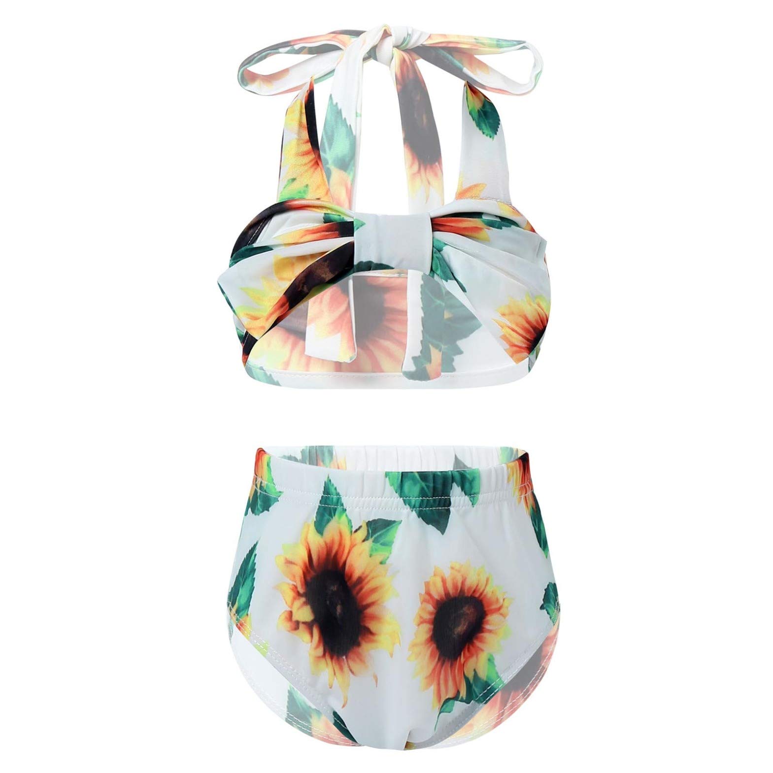 Kaerm Baby Girls 2-Piece Bikini Set - Floral Print Halter Tube Top & Bowknot Panties Swimwear for Summer Beach, Pool & Vacation Outfits