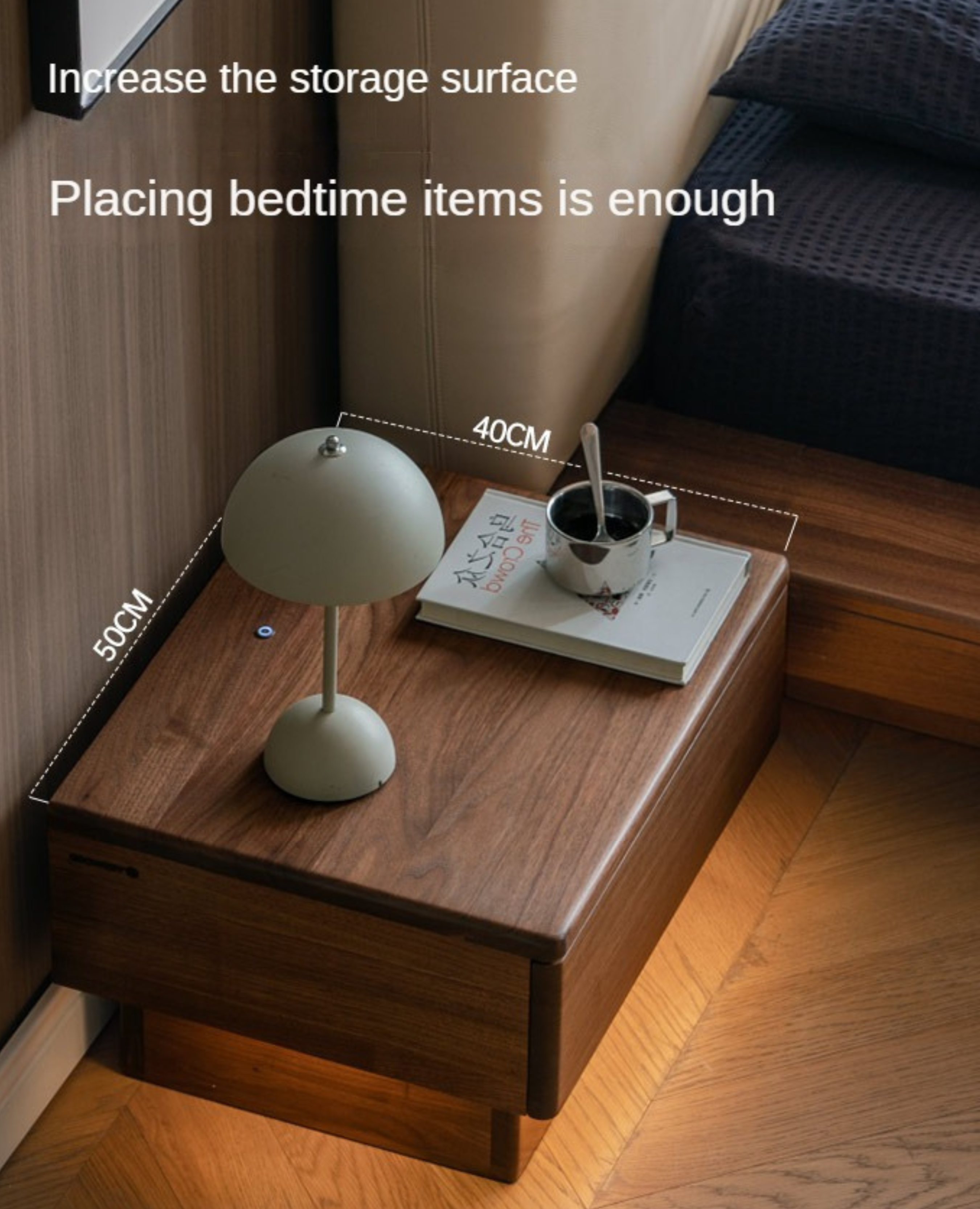 Premium Black Walnut Solid Wood Nightstand with LED Light Drawer - Stylish Bedside Table for Bedroom, Living Room, or Guest Room