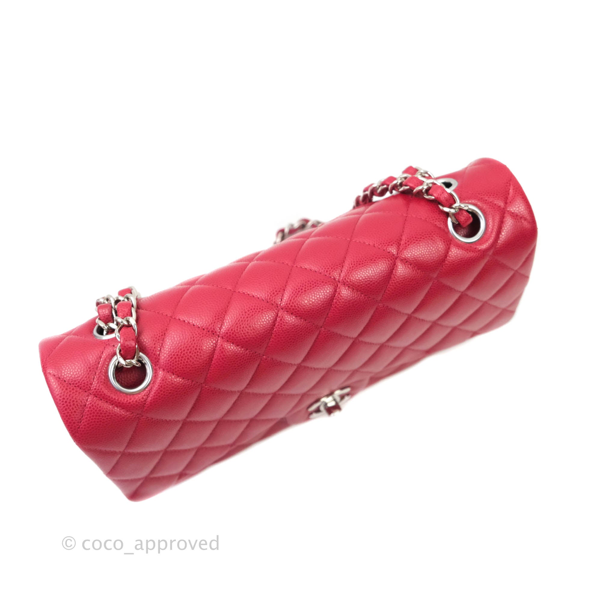 Chanel Classic Medium Double Flap Bag - Red Caviar Leather with Silver Hardware | Authentic Luxury Handbag for Women | Perfect for Parties, Weddings & Everyday Elegance