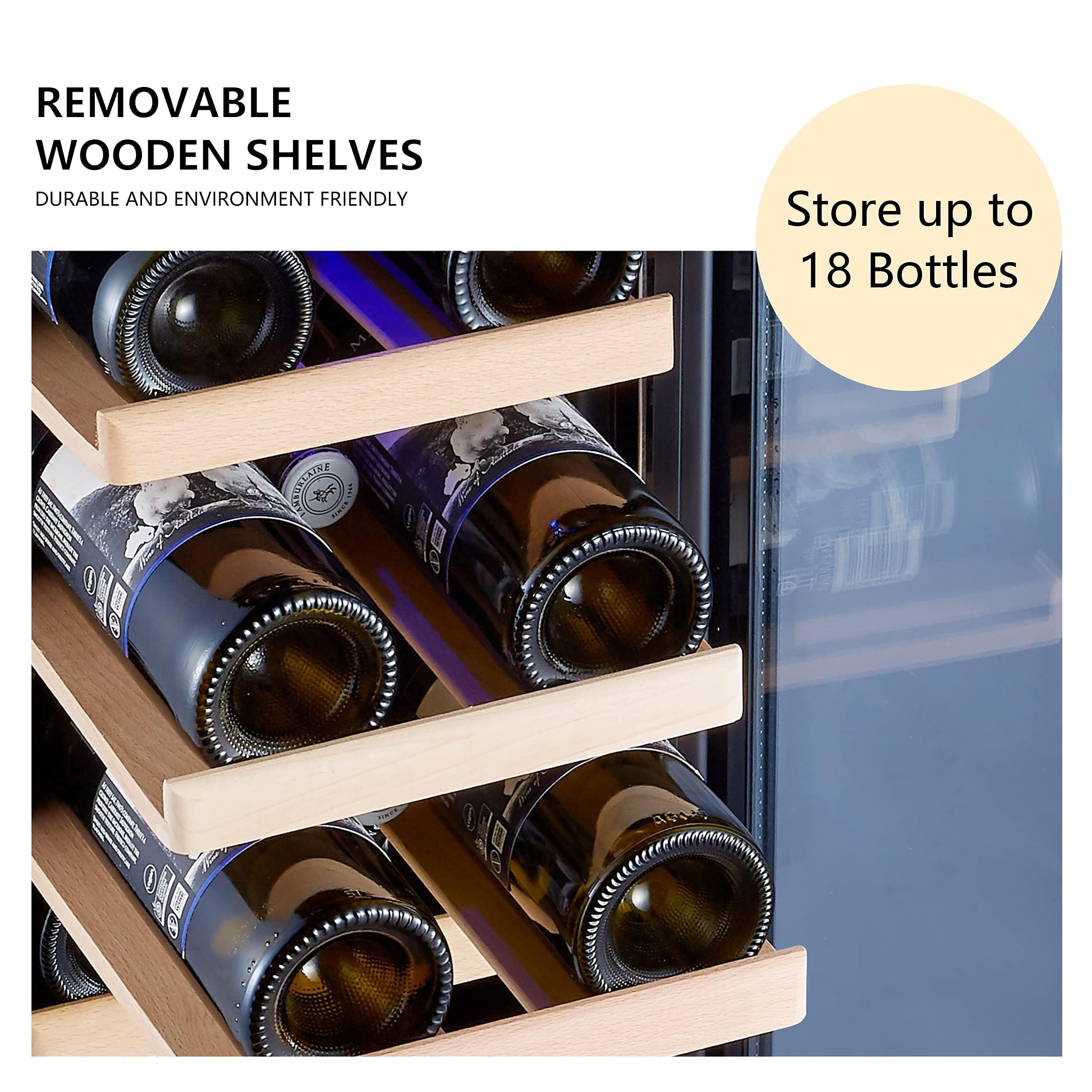 Kalamera 18 Bottle Mini Wine Fridge - 12 Inch Compact Wine Cooler Refrigerator with Stainless Steel & Double-Layer Tempered Glass Door, Built-in or Freestanding, Temperature Memory Function - Perfect for Home Bars, Kitchen, Office & Dorm Rooms
