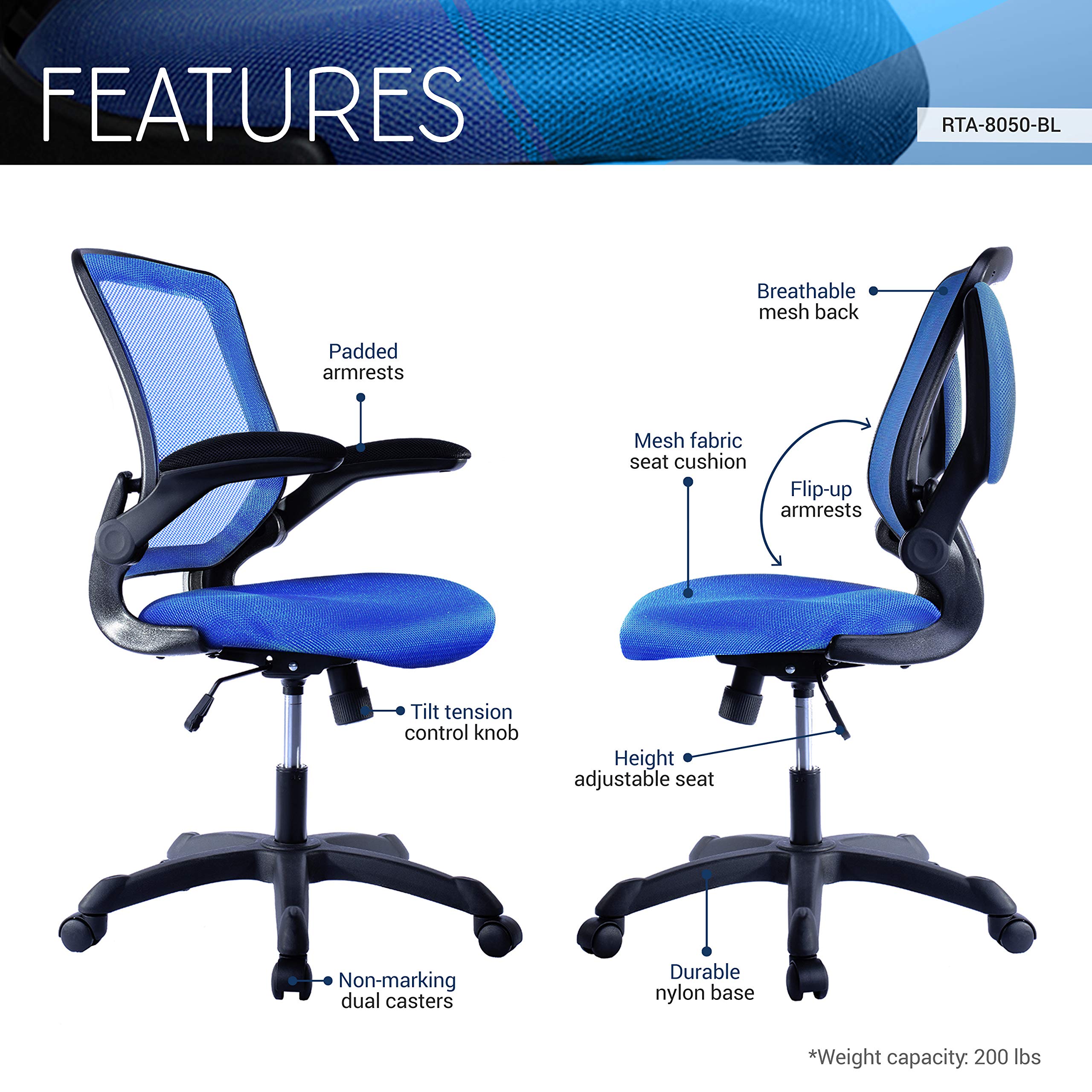 Ergonomic High Back Office Chair - Adjustable Mesh Desk Chair with Lumbar Support & Armrests, Rolling Computer Task Chair for Home & Office Workspace (Blue) - Perfect for Long Hours Sitting, Gaming & Remote Work