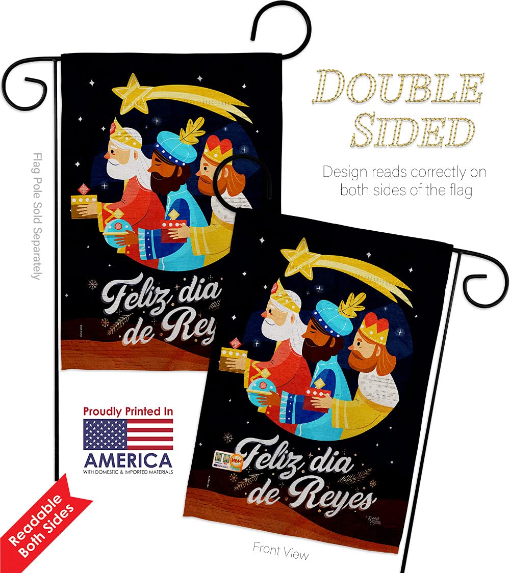 Feliz Dia De Reyes Garden Flag Set - Double-Sided Christian Decoration for Winter Holidays