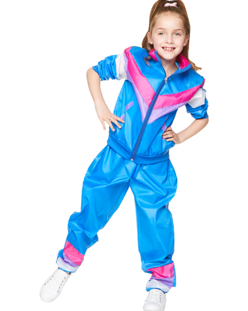 80s Blue Shell Suit Kids Costume - Retro 80s Outfit for Boys & Girls - Perfect for Halloween, Cosplay, and Themed Parties