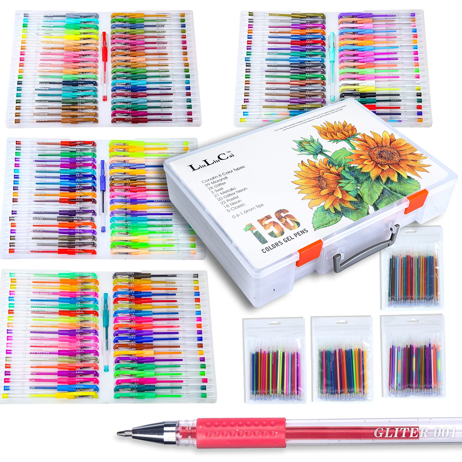 156 Unique Colors Gel Pen Set for Adult & Kids Coloring Books - Artist Colored Gel Markers with 156 Refills - Perfect for Drawing, Doodling, Crafts, Journaling & Planner Decoration - Ideal for Art Projects, School Supplies & Creative Gift Giving