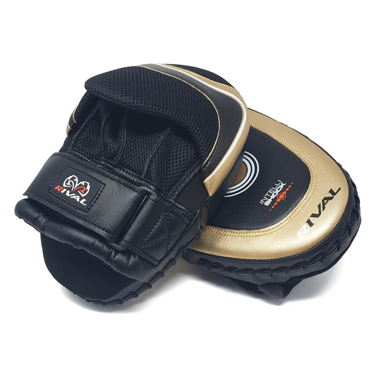 RIVAL FOCUS MITTS RPM10 INTELLI SHOCK Boxing Training Gloves - Black/Gold for MMA, Kickboxing & Heavy Bag Workouts