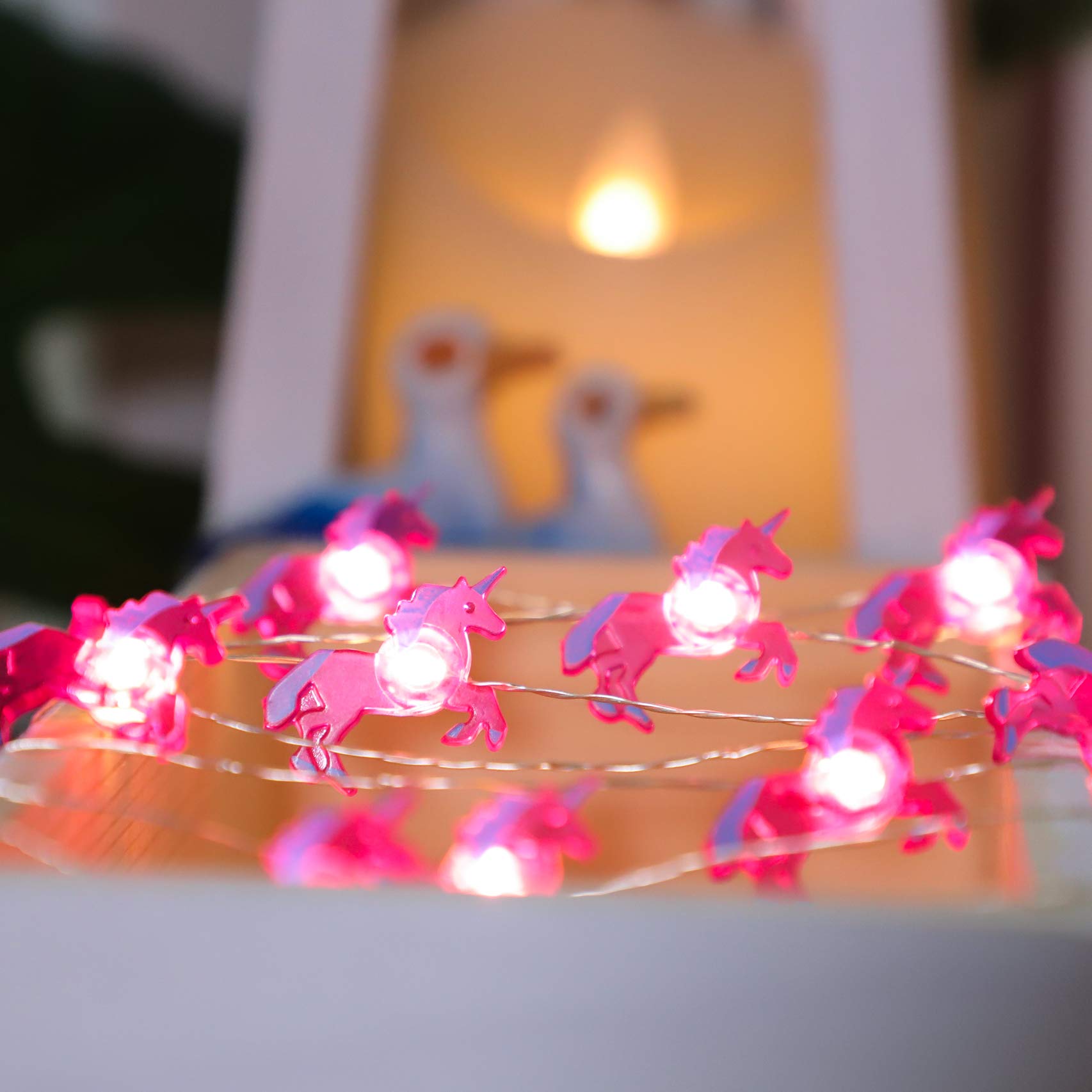 Pink Unicorn String Lights 10FT - 30 LED Fairy Lights with Remote Control, Battery or USB Powered - Perfect for Birthday Parties, Weddings, Graduations, Girls Room Decor & Nursery Lighting