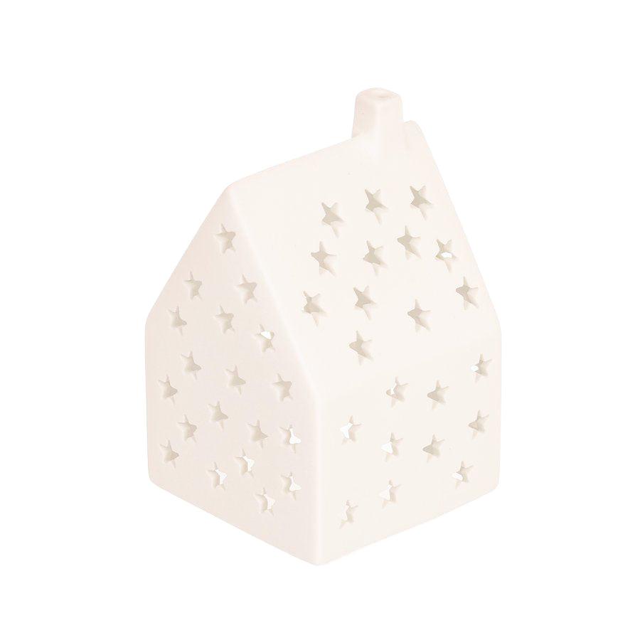 Christmas Porcelain Candle Holder with Star House Design - Elegant Holiday Decor for Table Centerpiece, Gift Giving & Winter Home Decor (180g)
