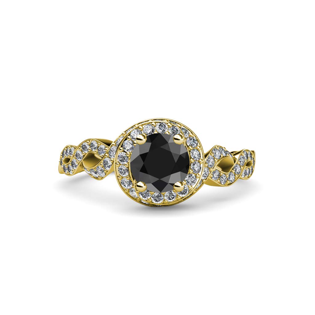 1.55ctw Black Diamond & Natural Diamond Twisted Halo Engagement Ring in 14K Gold - Perfect for Proposals, Weddings & Anniversary Gifts