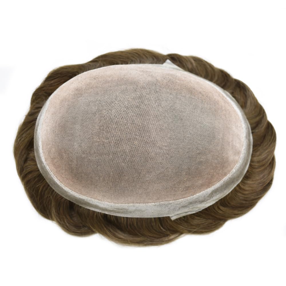 Premium European Human Hair Toupee for Men - 7x9 Inch Mono Hair Replacement System - Dark Ash Blonde #17 (120% Density) - Natural Looking Hair Prosthesis for Thinning Hair & Baldness - Perfect for Daily Wear, Special Occasions & Professional Settings