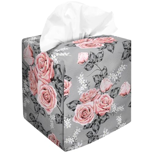 Velvet-gray Pink Rose-tissue Box Cover