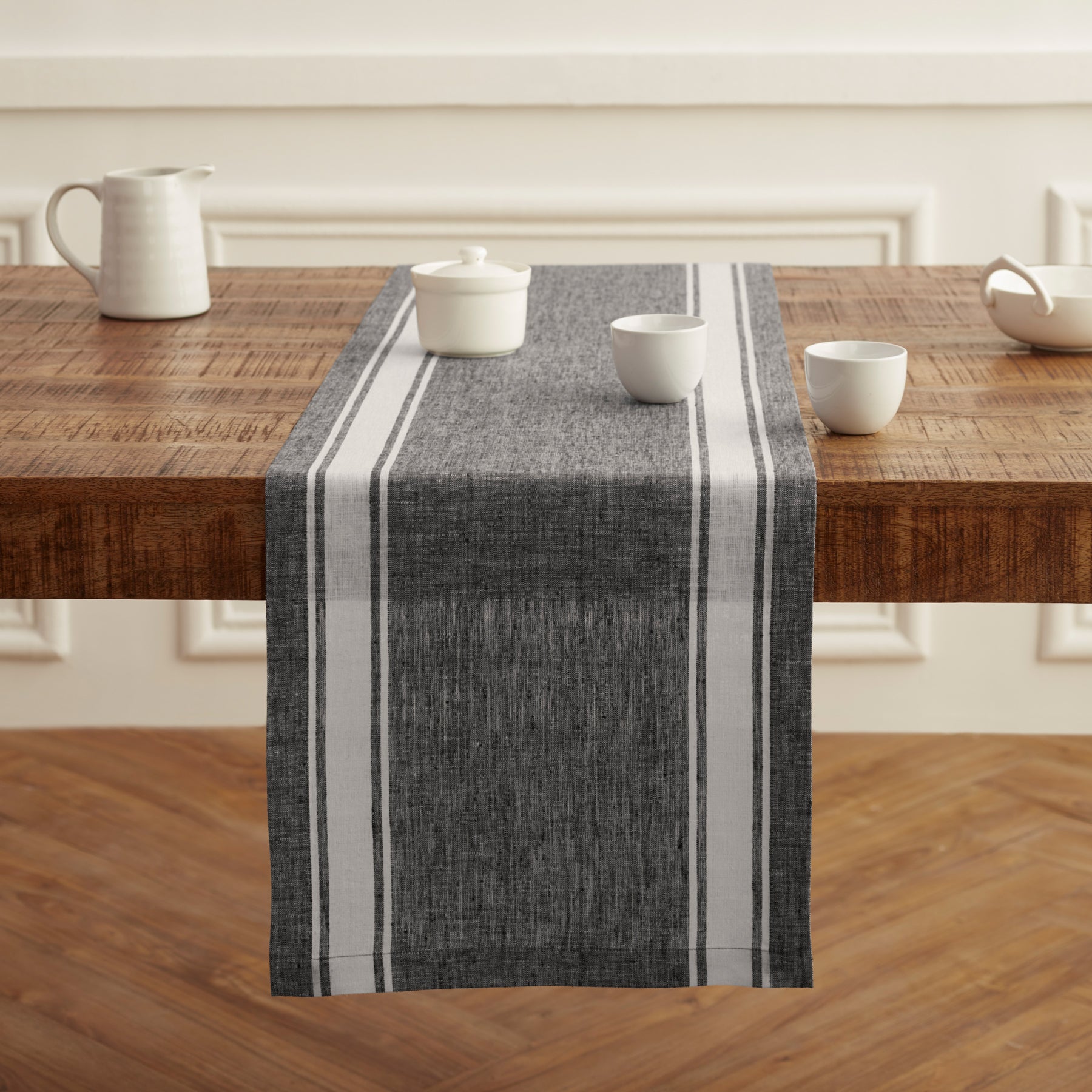 Farmhouse Stripe Table Runner - Cotton Linen Blend, 12x72 Inches, Rustic Decor for Dining Table, Kitchen, Wedding & Holiday Decorations