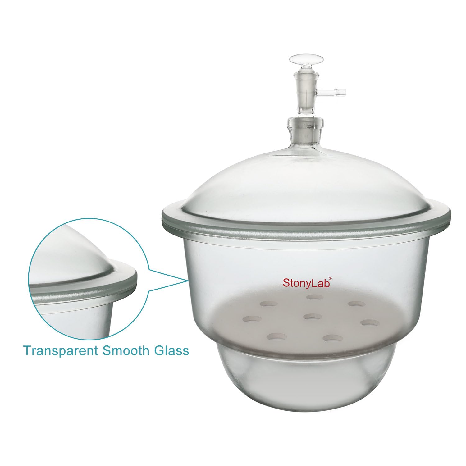 Stonylab 11.8 Inch Glass Vacuum Desiccator with Glass Valve & Porcelain Plate - Ideal for Laboratory, Science Experiments, and Moisture-Sensitive Storage