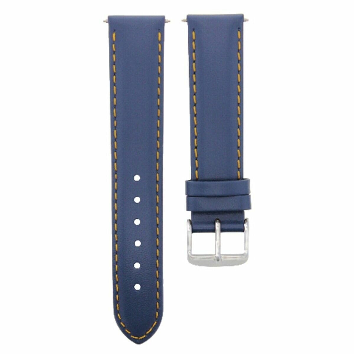 19mm Smooth Genuine Leather Watch Band Strap - Compatible with Longines Watches - Blue Leather with Orange Stitching - Replacement Watch Strap for Dress Watches, Business & Formal Occasions
