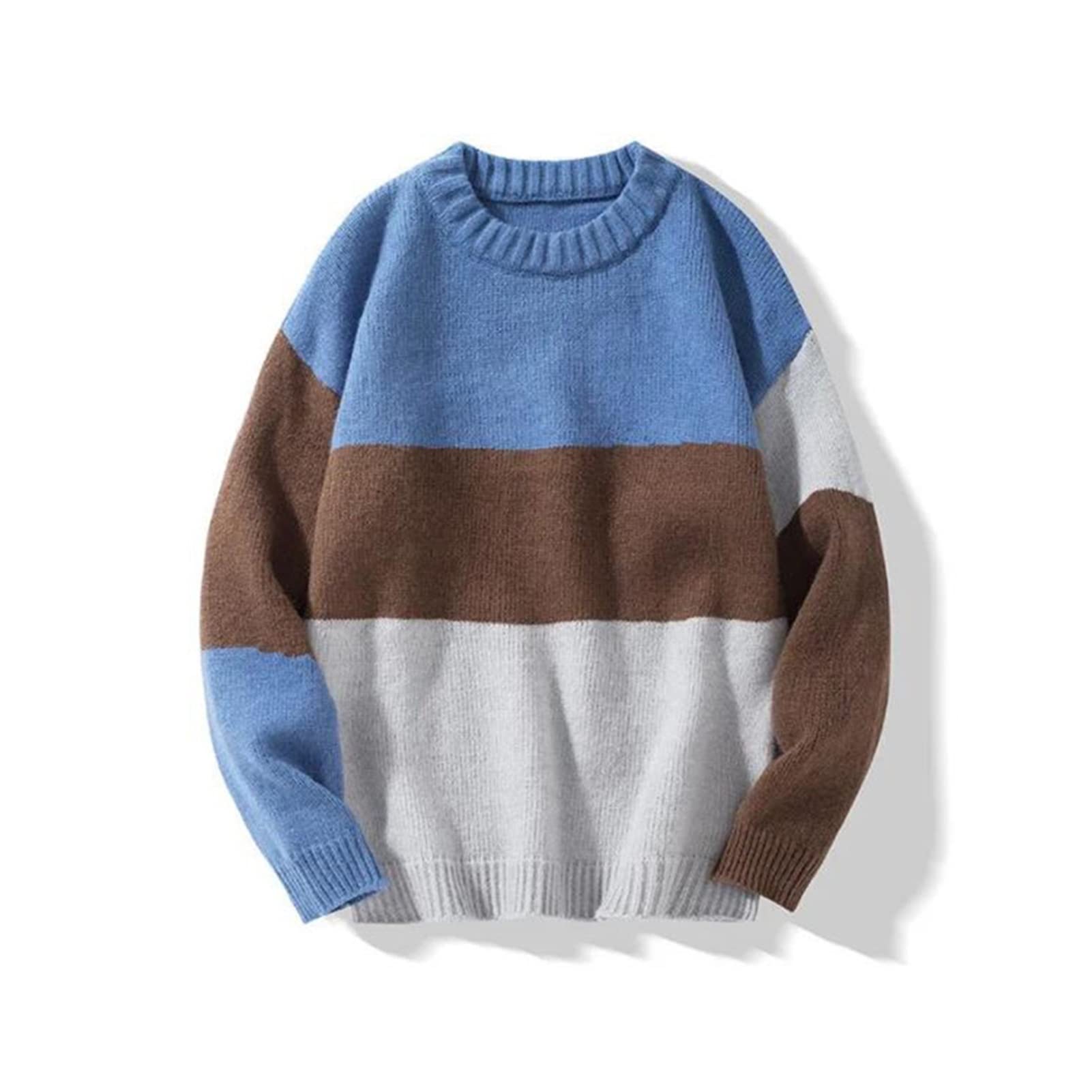 Men's Korean Fashion Pullover Sweater - Thick Harajuku Style Color Patchwork Knitwear for Autumn/Winter | Loose Fit Comfortable X-Large Size | Perfect for Casual Outings, Streetwear & Cold Weather Layering