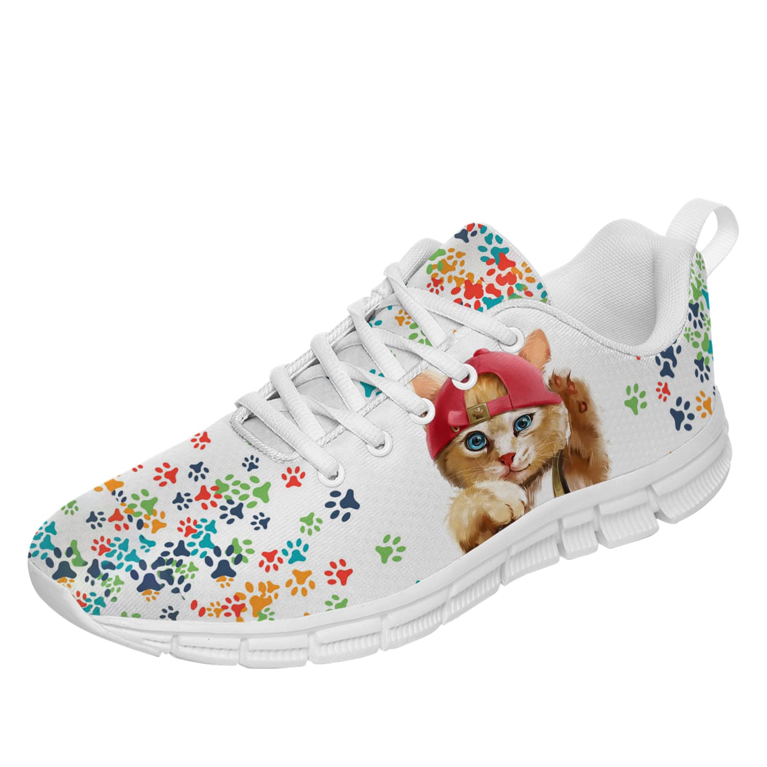Unisex 3D Printed Cat Paw Tennis Shoes - Women's Size 8.5 & Men's Size 7 White Running Sneakers for Walking, Jogging & Casual Wear | Perfect Gift for Cat Lovers