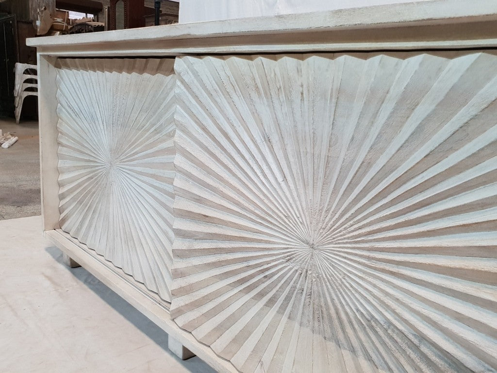 French Hand Carved Rustic White Buffet Sideboard - Large Dining Room Storage Cabinet 172x43x75cm | Perfect for Farmhouse Decor, Kitchen Organization & Dining Room Furniture