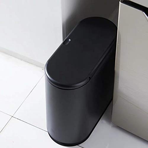 IEEK 3.2 Gallon (12 Liter) Press Top Lid Trash Can - Slim Modern Waste Basket for Bathroom, Kitchen, Living Room, Office & Small Spaces | Black Plastic Garbage Bin for Home & Office Organization