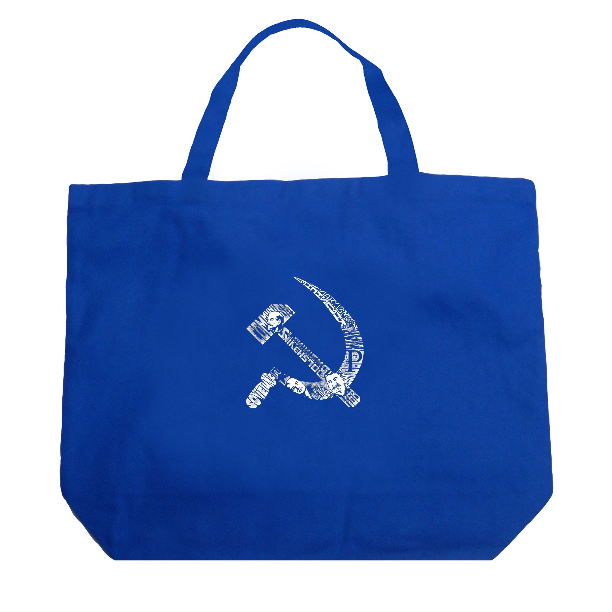 LA POP ART Soviet Hammer and Sickle Word Art Tote Bag - Large Navy Blue Canvas Shopper for Groceries, Beach & Everyday Use