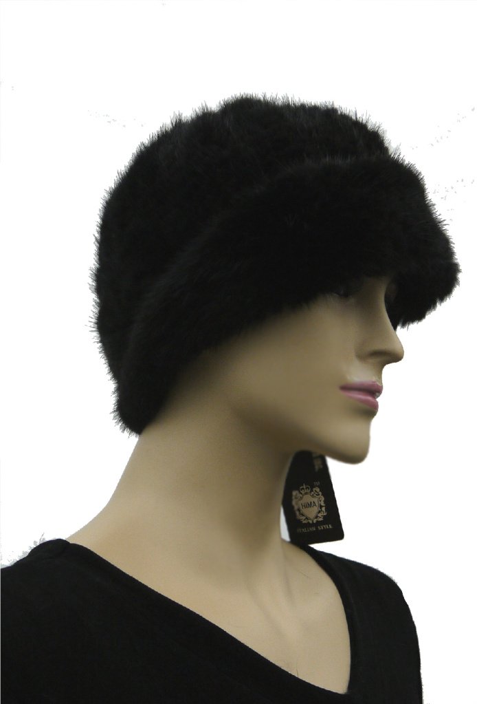 Hima Knit Mink Fur Roller Hat - One Size Fits Most (24 Inch) - Black Winter Beanie for Women - Perfect for Skiing, Snowboarding & Cold Weather Fashion