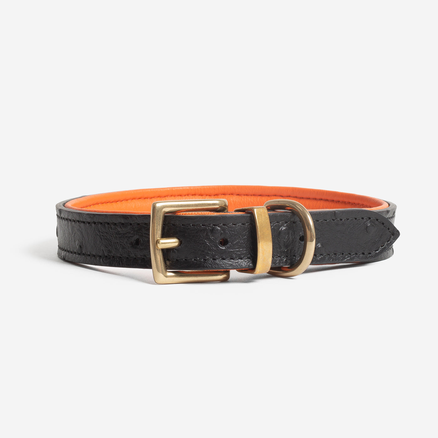Premium Ostrich Leather Dog Collar - Black & Orange - Durable & Stylish Pet Accessory by Lords & Labradors - Perfect for Daily Walks, Training & Fashionable Outfits
