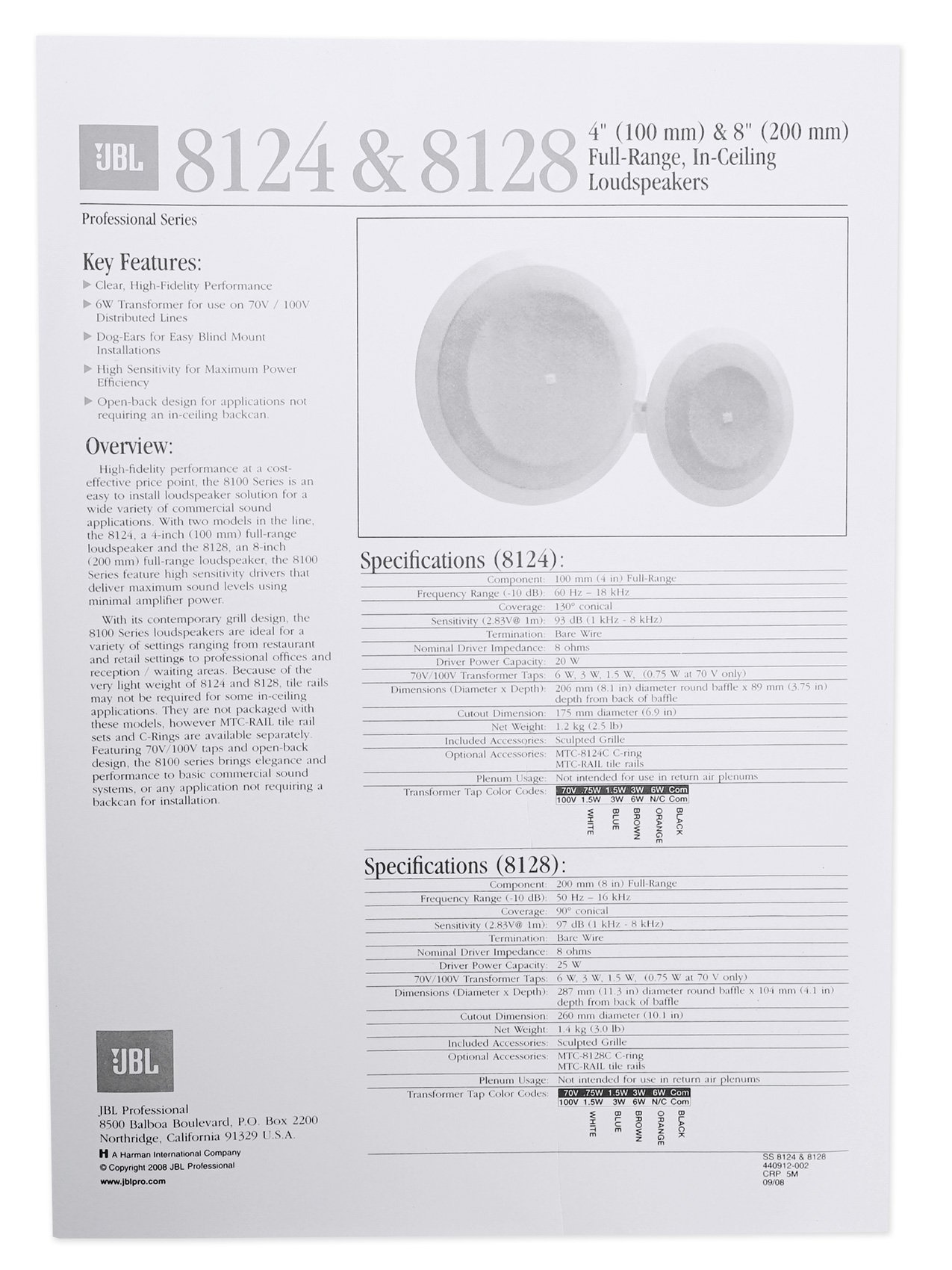 JBL 8128 4-Pack Full-Range In-Ceiling Speakers - High Performance Home Audio System for Surround Sound | Perfect for Home Theater, Living Room & Commercial Spaces