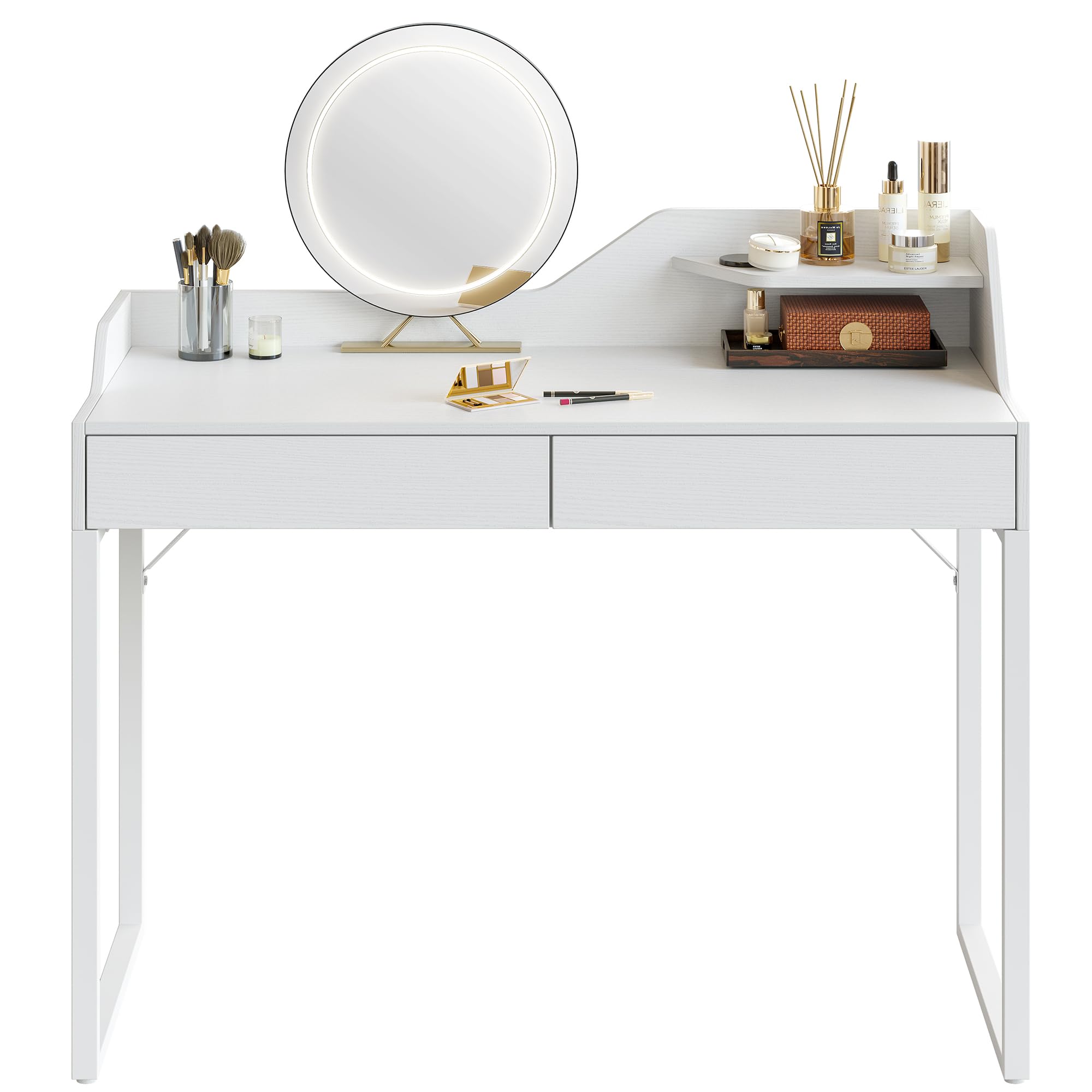 CubiCubi 40 Inch White Vanity Desk with 2 Drawers - Modern Computer Desk for Home Office, Makeup Dressing Table & Study Workstation | Perfect for Small Spaces, Bedroom, Dorm Room & Office Setup