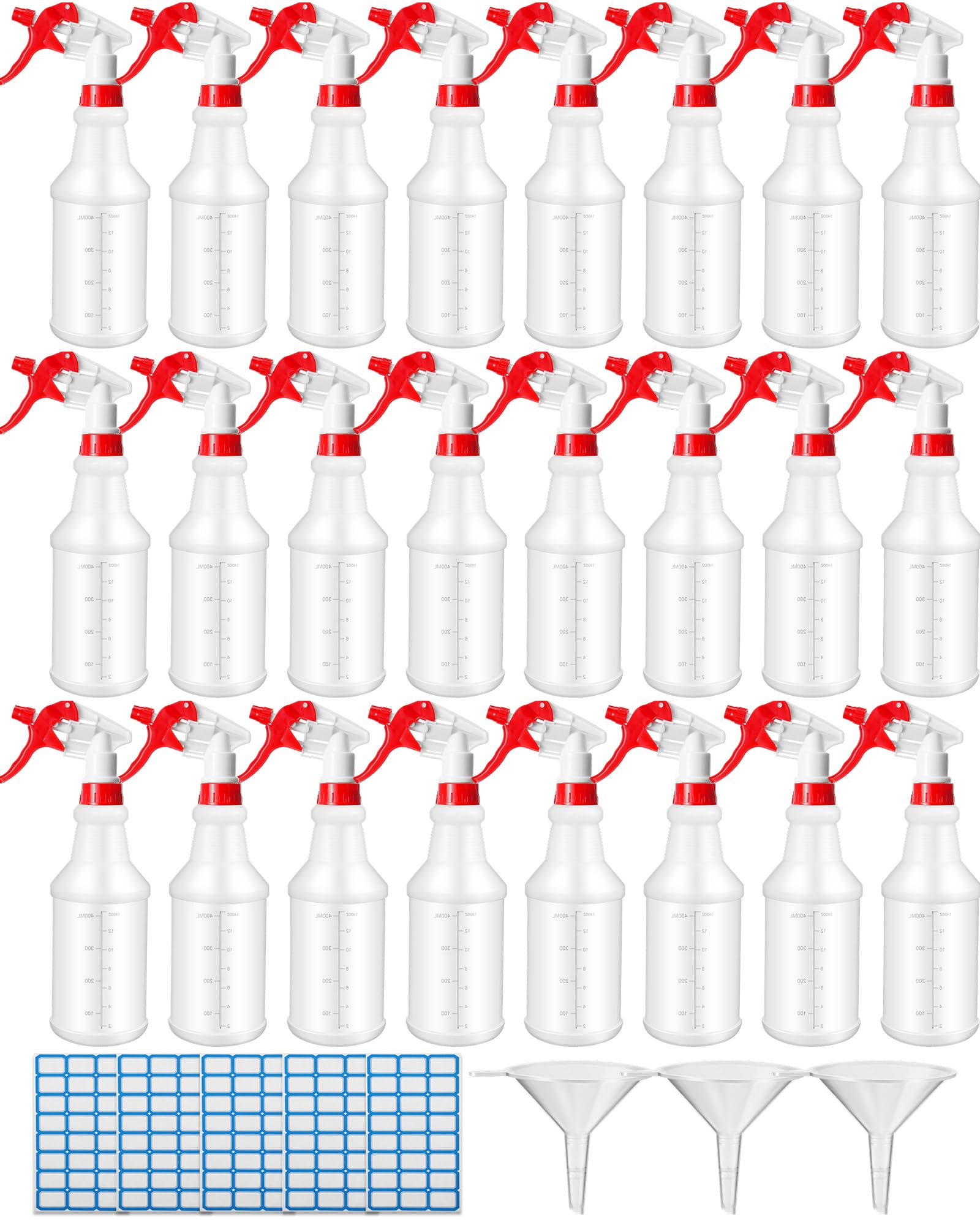 20 Pack 16oz Empty Spray Bottles with Measurements - Leak Proof Clear Plastic Bottles with Adjustable Nozzle for Cleaning, Disinfecting, Gardening & Hair Care (Round, Red) - Perfect for Home, Office & Commercial Use