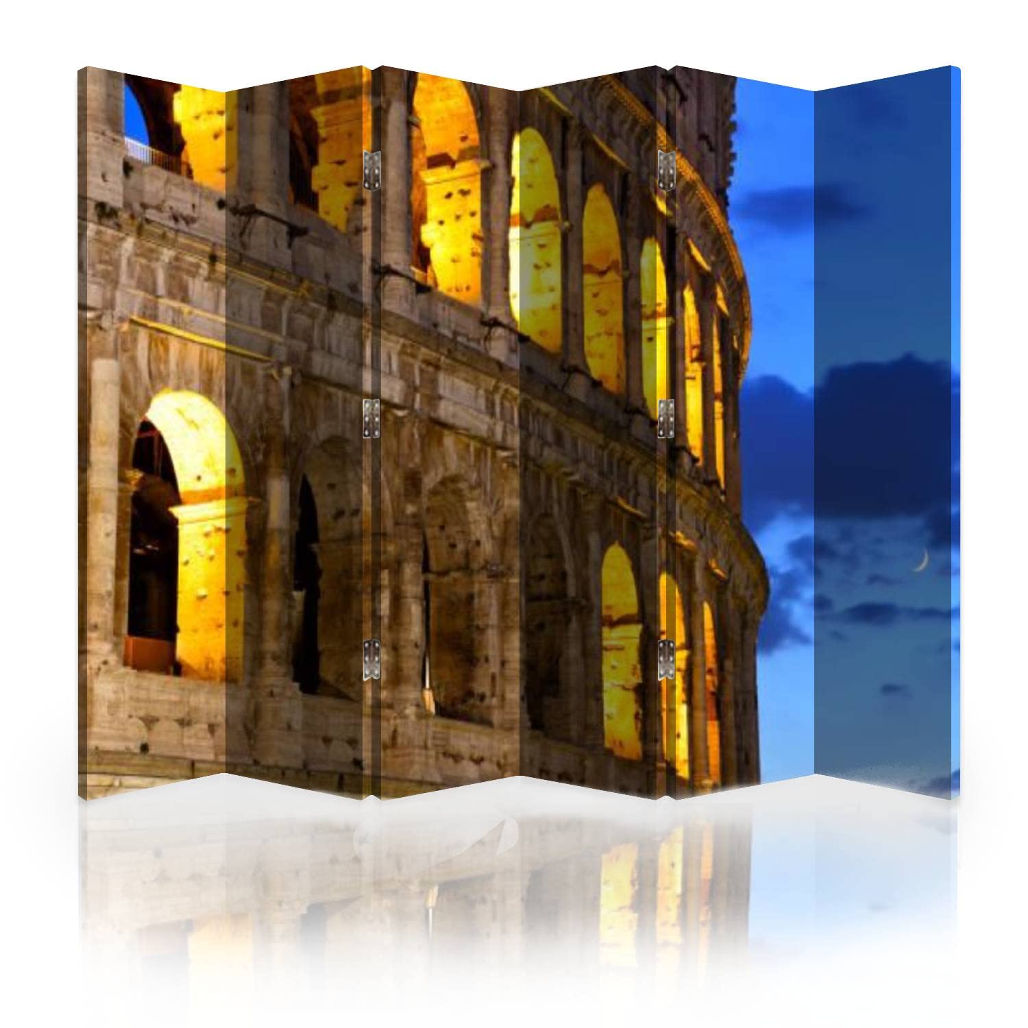 6-Panel Canvas Room Divider Screen - Colosseum at Night Rome Art Print - Folding Privacy Partition Wall for Bedroom, Office & Living Space | Perfect for Home Decor, Studio Separation & Event Backdrop