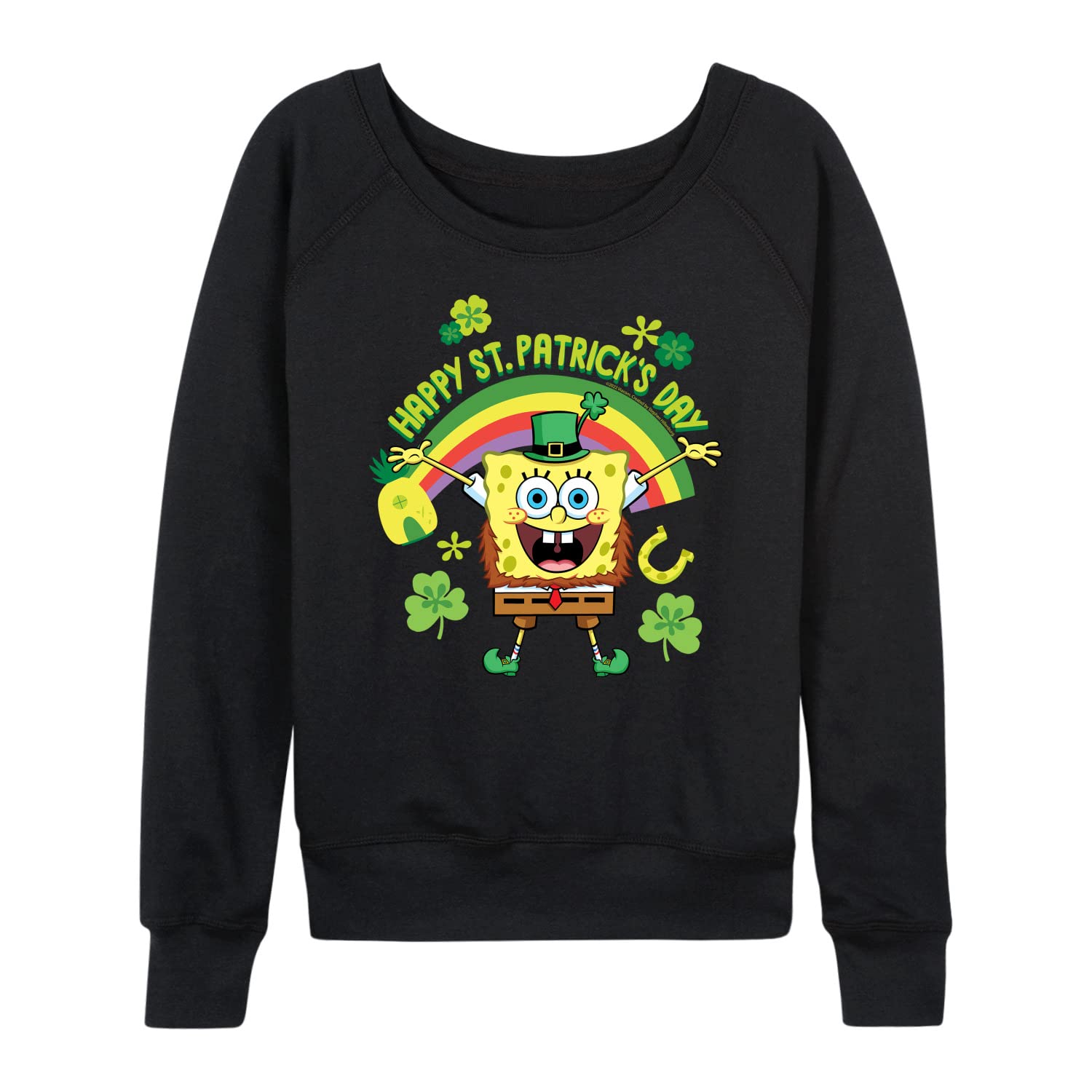 HYBRID APPAREL SpongeBob SquarePants St. Patrick's Day Women's Lightweight French Terry Pullover Hoodie - Cute Cartoon Graphic Sweatshirt for Holiday Parties & Casual Wear