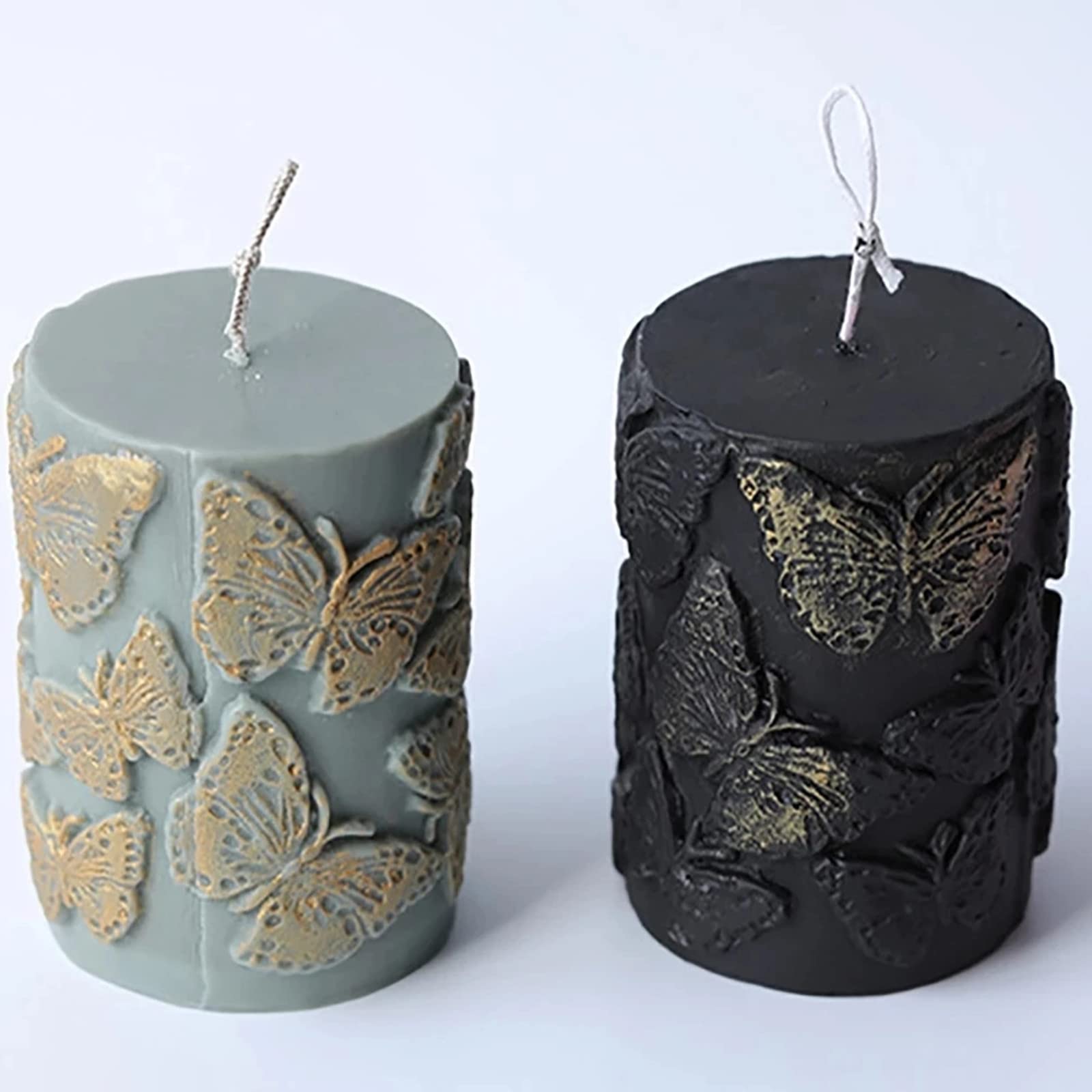 Embossed Butterfly Frangipani Cylinder Candle Molds - Silicone Pillar Candle Making Kit for DIY Epoxy Resin Casting, Soap, Plaster & Clay | Perfect for Home Decor, Wedding Centerpieces & Craft Projects