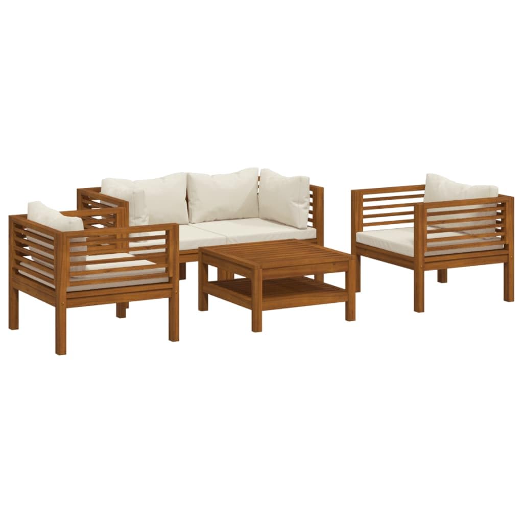 vidaXL 5-Piece Patio Lounge Set - Outdoor Garden Furniture, Sectional Sofa with Cushions, Acacia Wood Corner Sofa, Retro Style - Perfect for Backyard, Poolside & Patio Relaxation