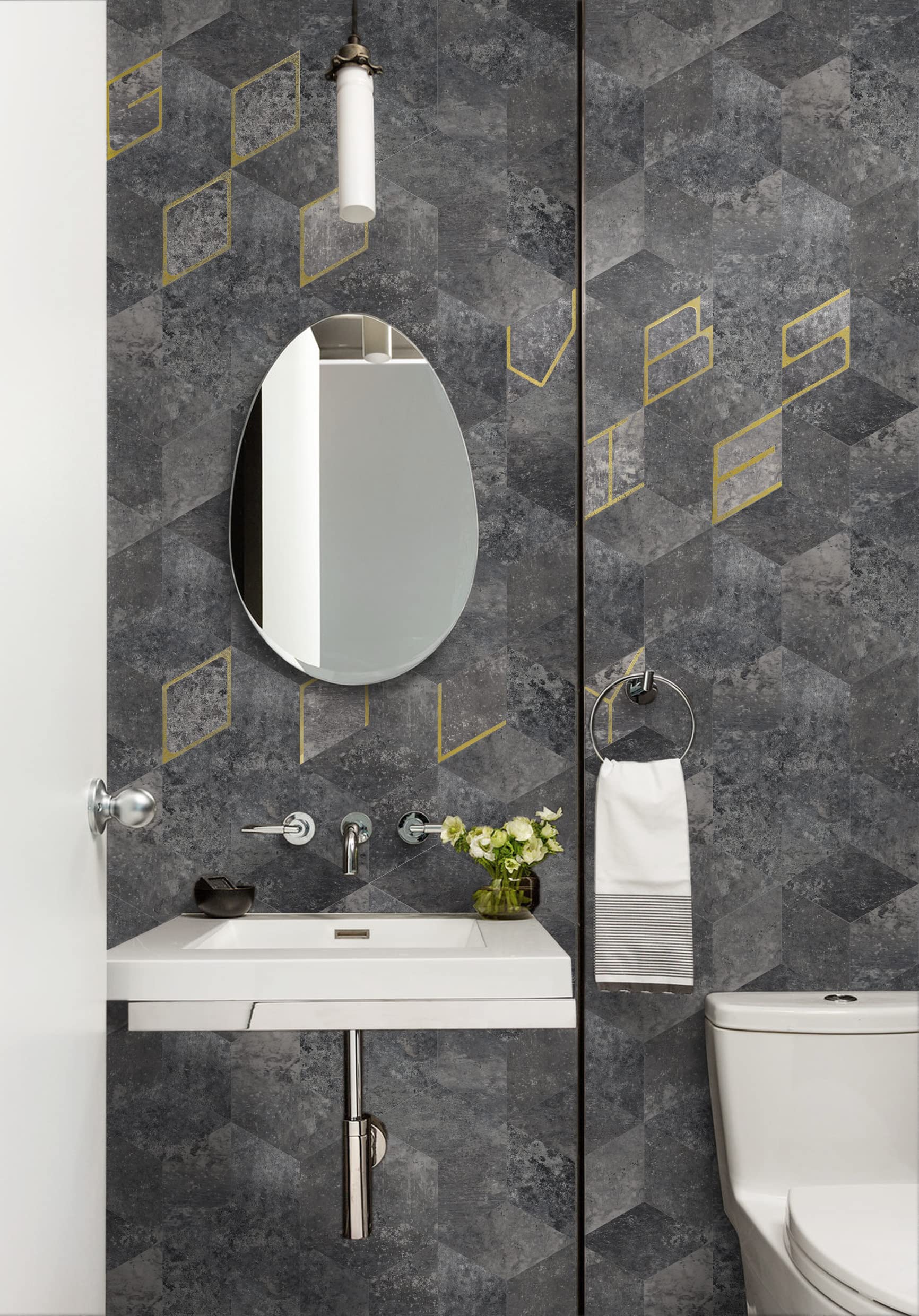 Self-Adhesive Marble Backsplash Peel and Stick Tiles - 26 Alphabet Letters for DIY Gold Bronzing Accent Wall - Easy Install for Kitchen, Bathroom, Bedroom & Living Room - Perfect for Home Renovation and Interior Design (D, Cosmos Black)