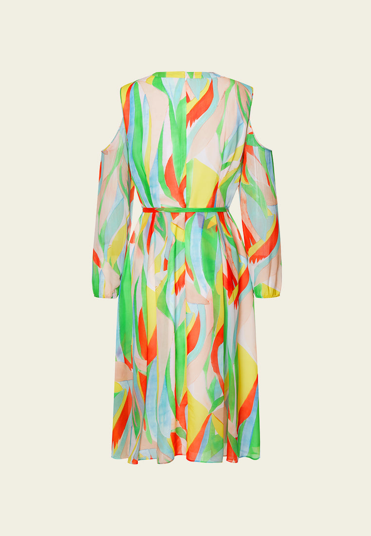 Elegant Vivid Shoulder Cut-Out Chiffon Dress for Women - Perfect for Evening Parties, Weddings & Special Occasions