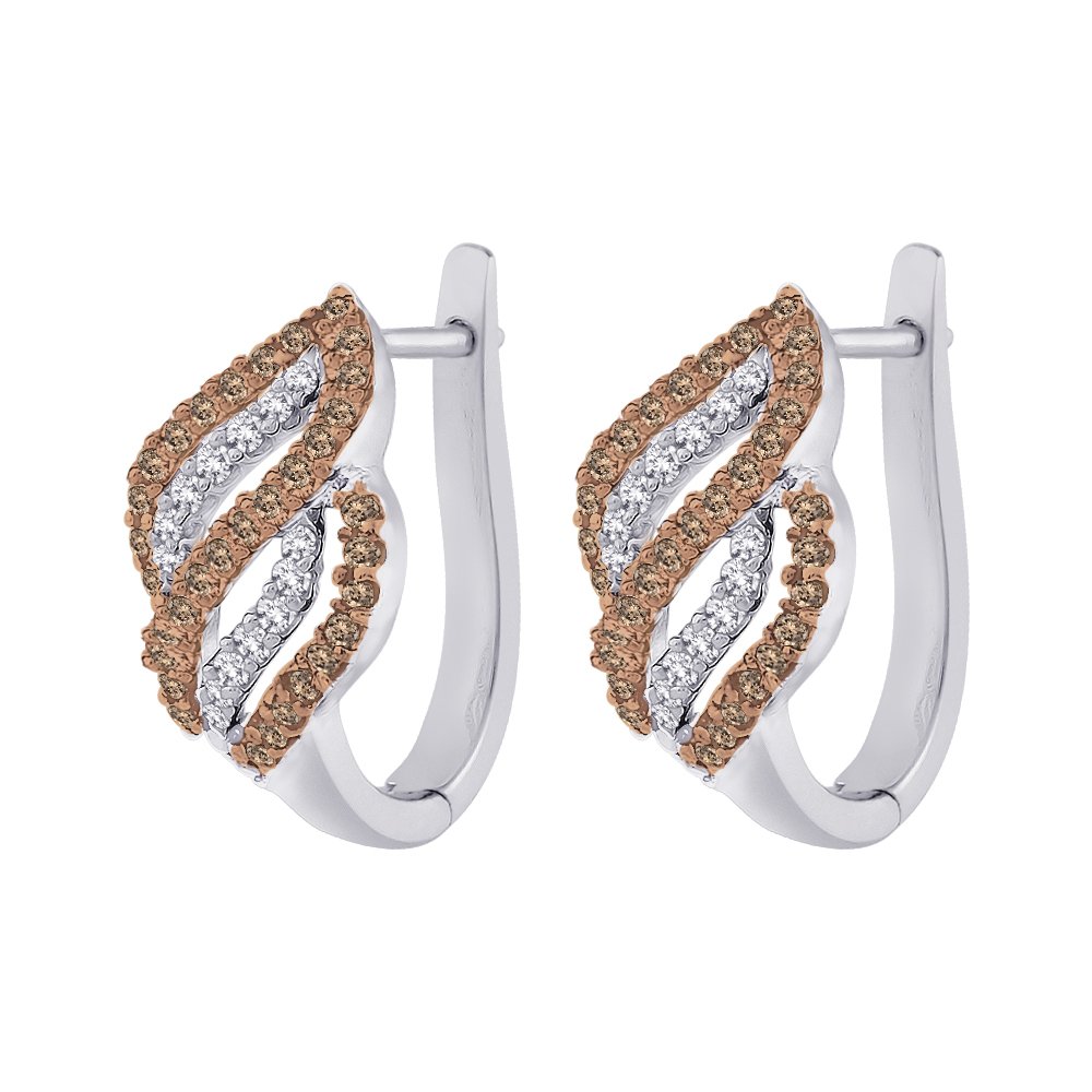 Brown & White Diamond Sterling Silver Fashion Earrings (1/2 cttw) - Perfect for Parties, Weddings & Evening Events