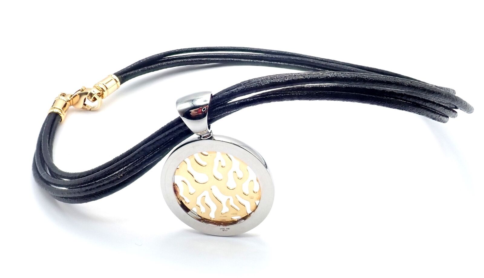 Authentic Bulgari Tondo Fire 18k Yellow Gold & Stainless Steel Pendant Necklace for Women - Luxury Jewelry Gift for Anniversary, Birthday & Special Occasions