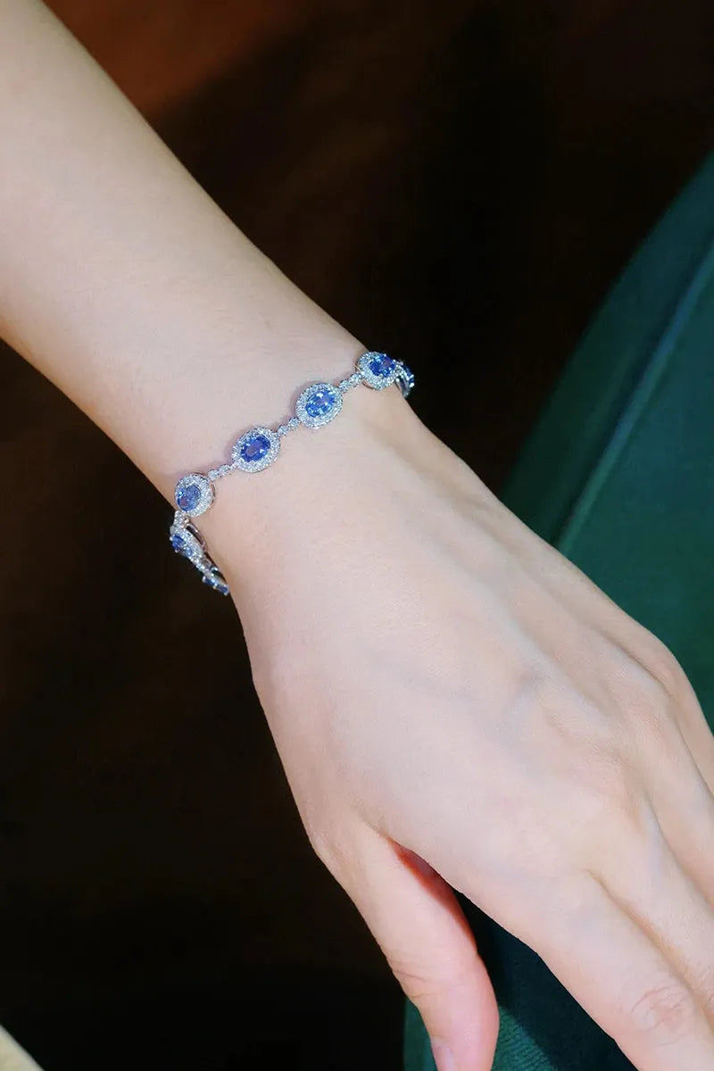 18K White Gold Diamond & Sapphire Bracelet for Women - Luxury Romantic Style Real Natural Gemstone Jewelry - Perfect for Parties, Weddings & Special Occasions