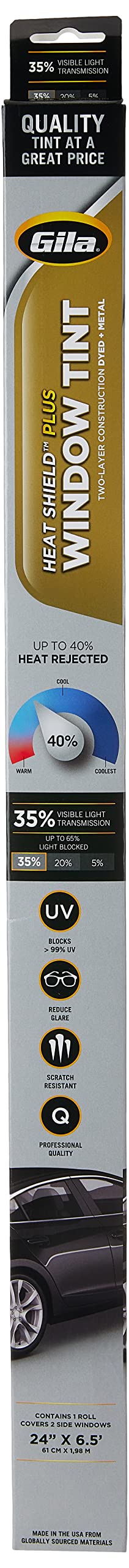 Gila Heat Shield Plus 35% VLT Window Tint Film - 2ft x 6.5ft Roll - UV Protection & Heat Reduction for Home, Office, and Car Windows - Easy DIY Installation