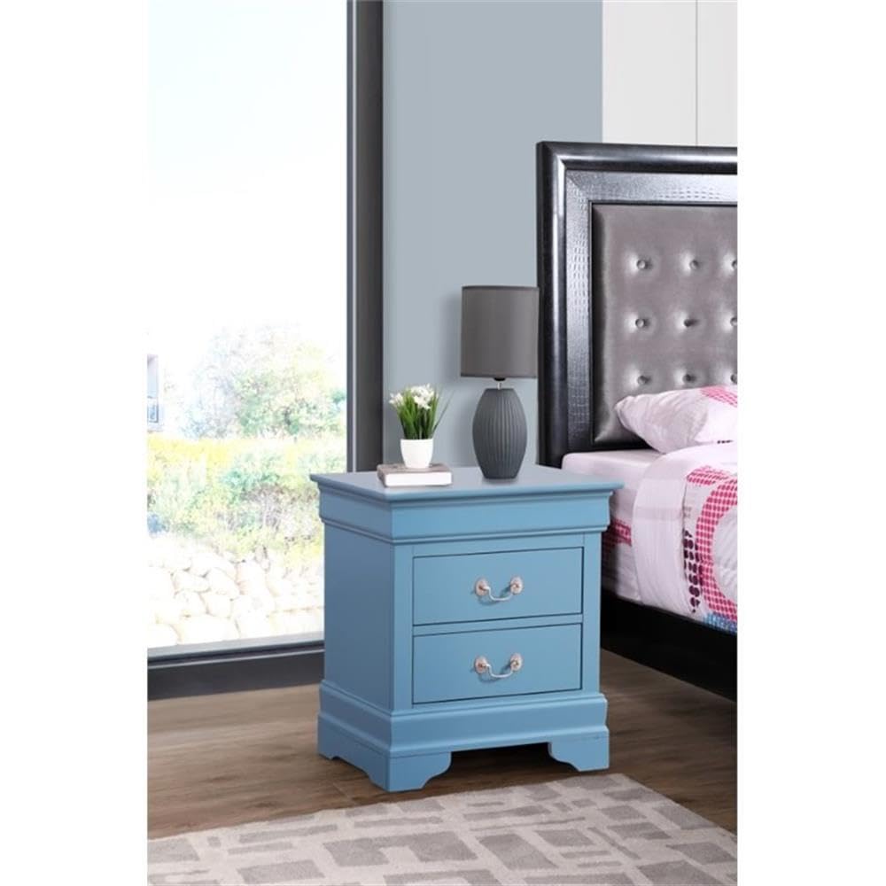 Glory Furniture Louis Phillipe 2-Drawer Nightstand in Teal - Modern Bedside Table for Bedroom, Guest Room & Nursery | Compact Storage with Smooth Gliding Drawers