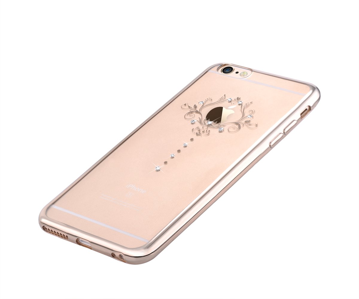 Premium iPhone 6s Plus Case with Swarovski Crystals - Devia Schalke Floral TPU Protective Cover for iPhone 6 Plus/6s Plus (5.5 Inch) in Champagne Gold - Elegant Protection for Daily Use & Special Occasions