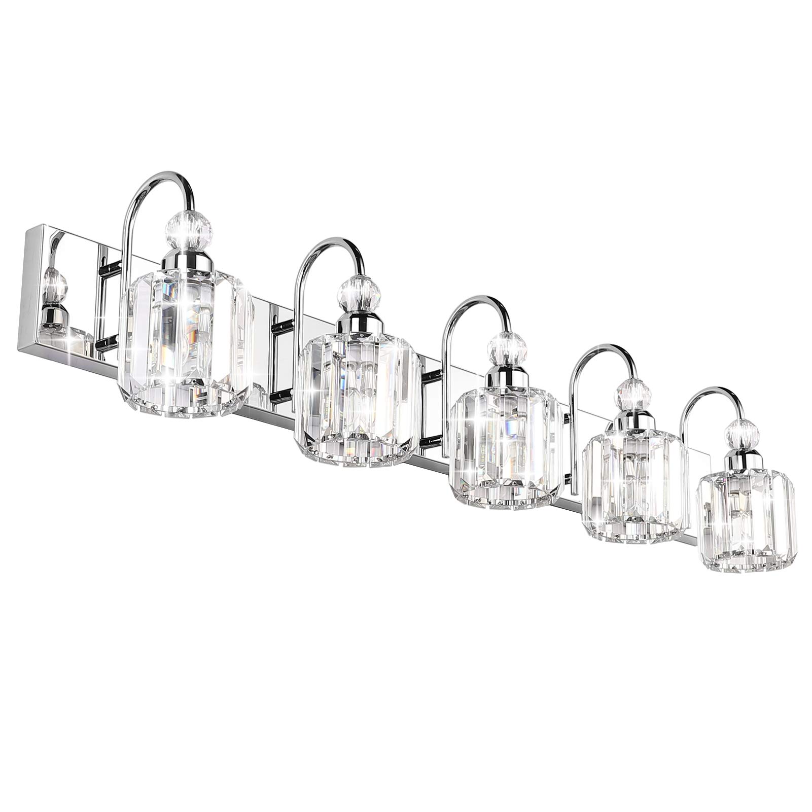 Modern LED Crystal Bathroom Vanity Lights - 5-Lights Stainless Steel for Mirror Lighting