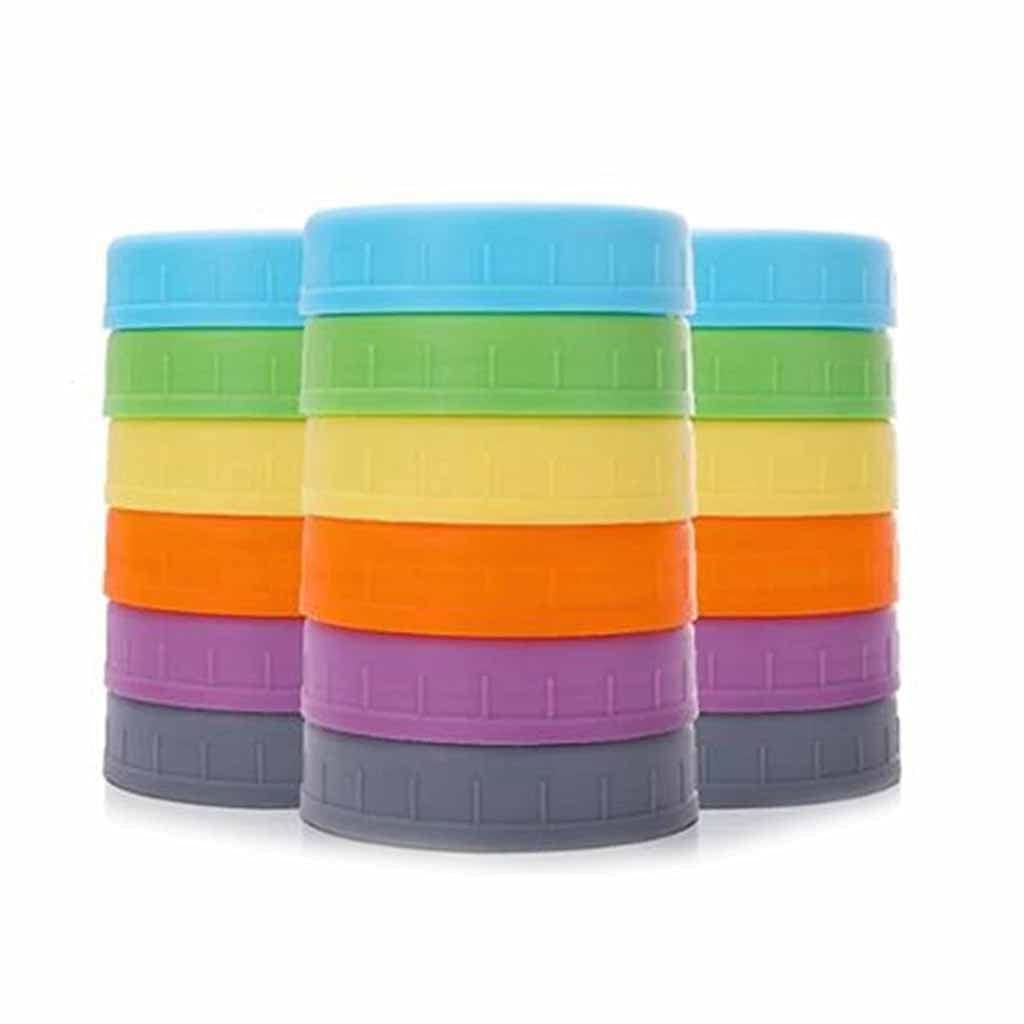 18-Piece Colored Plastic Mason Jar Lids with Rings - Regular Mouth Storage Caps for Ball Jars, Canning & Food Preservation - Perfect for Home Canning, DIY Crafts & Pantry Organization