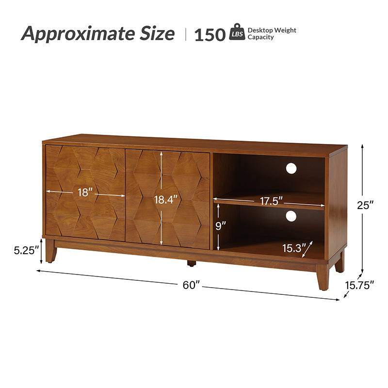 Samuel Open Storage Shelf TV Stand with Cable Management Holes - Modern Entertainment Center for Living Room, Bedroom & Home Office Organization